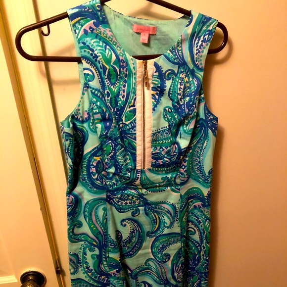 Lily Pulitzer green and blue dress with front zipper. MIDI length - Picture 1 of 2